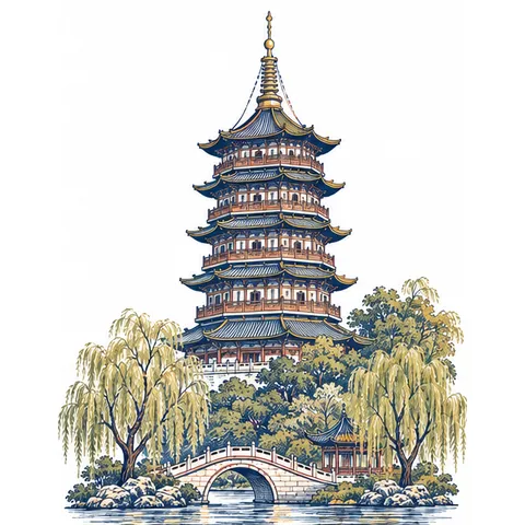 杭州地标线稿