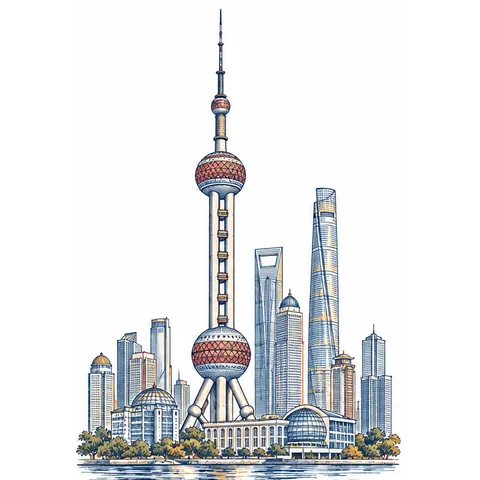 上海 · 杨浦地标线稿
